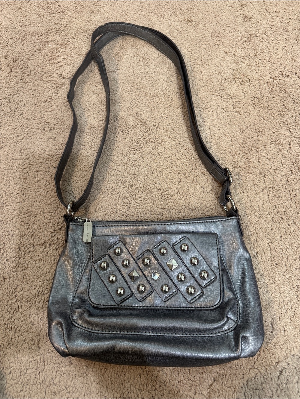 Sienna Ricchi Metallic Silver Studded Crossbody Bag